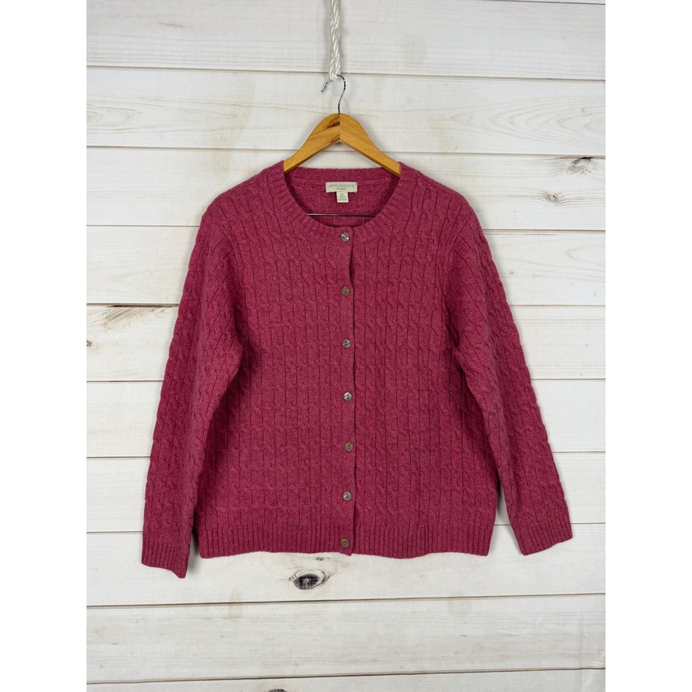 Appleseed's Sweater 1X Pink Cable Knit 100% Wool Button Front Cardigan